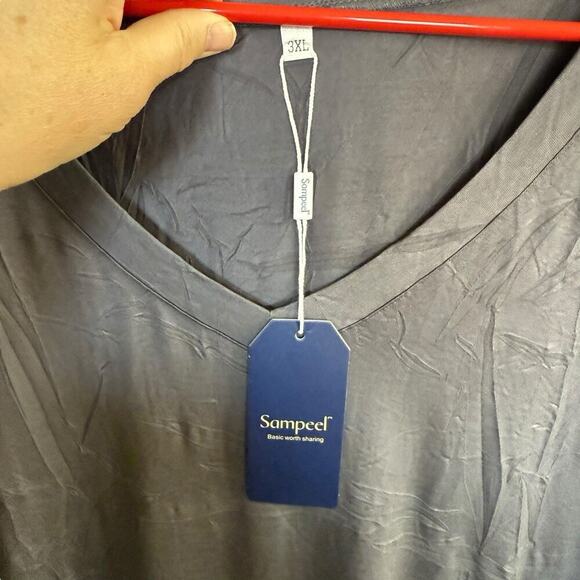 Sampeel Top Women's V-neck Lavender Stretch S/S 3XL Relaxed Oversized Comfort - Picture 2 of 9